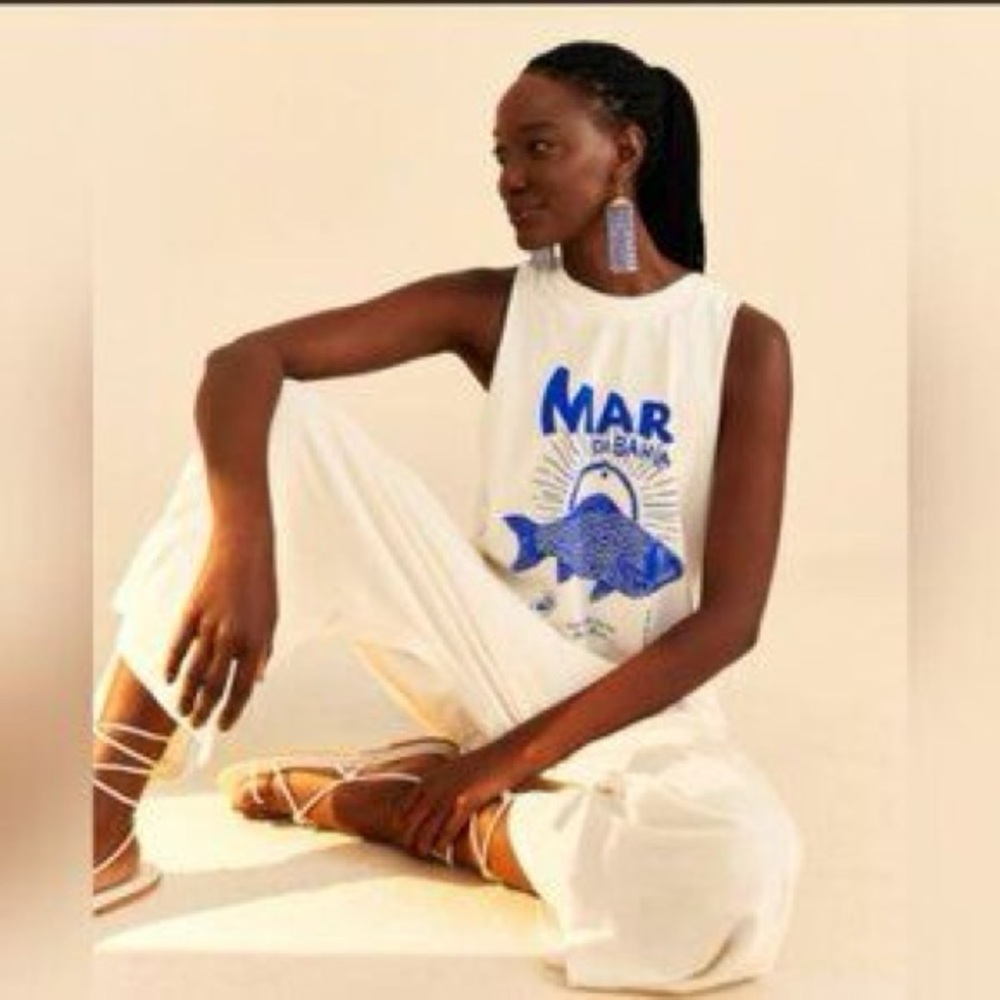 FARM Rio White and Blue Jumpsuit